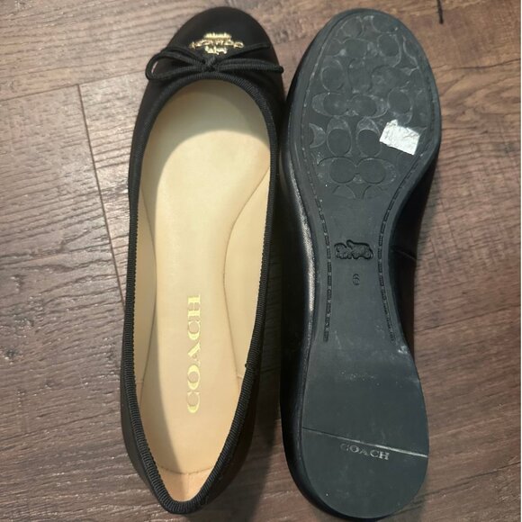 Coach Leather Black Bow Gold Logo Ballet Flats Women sz 6 - Picture 5 of 6